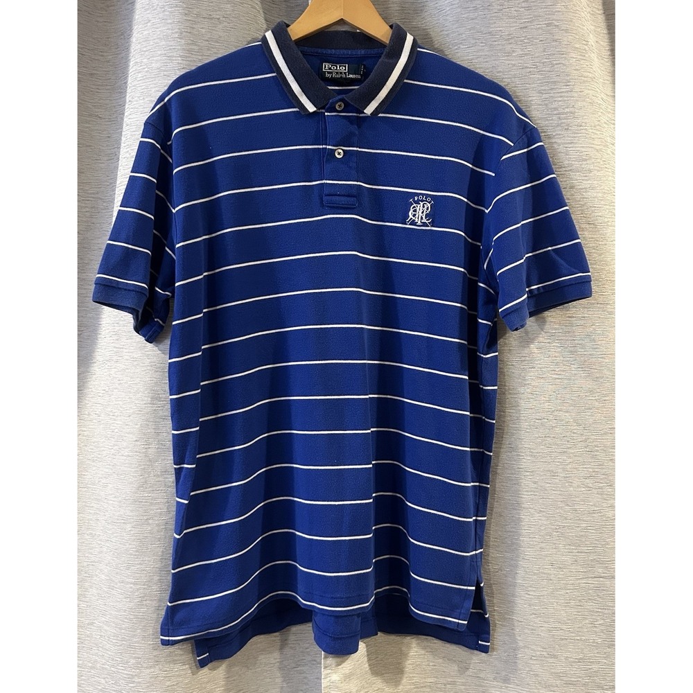 Polo Golf Ralph Lauren Polo Shirt Mens Large Blue White Striped Athletic Rugby